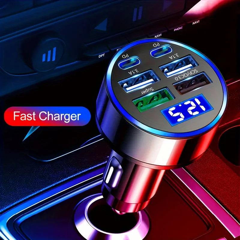 6in1 Fast charging Car Charger, Supporting QC3.1 fast charging technology equipped with dual USB ports car power sockets compati
