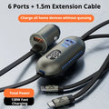 Six-in-one Multi-function Car Charger, Super Fast Charging 1.5m Extended Line Car Rear Docking Station Charger