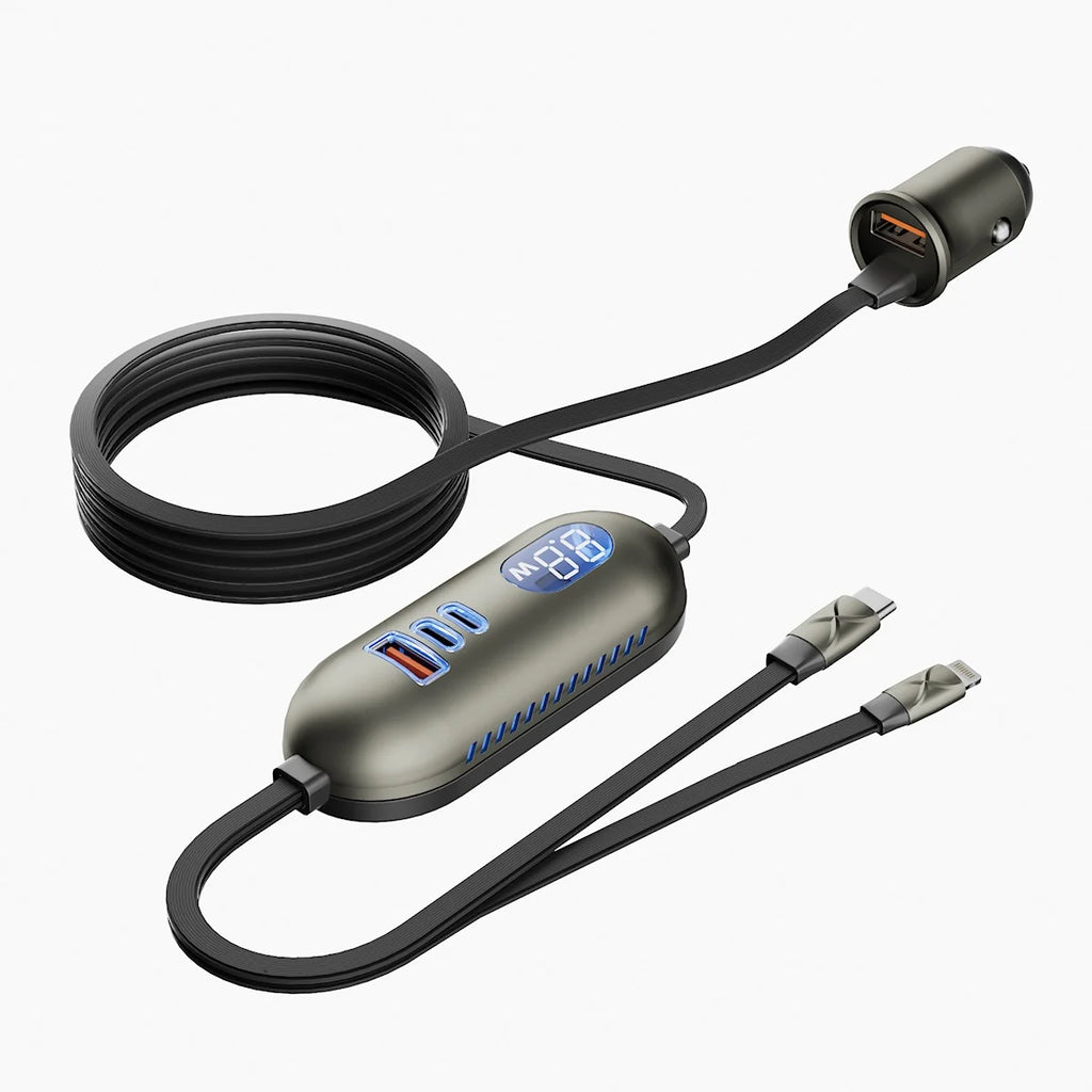 Six-in-one Multi-function Car Charger, Super Fast Charging 1.5m Extended Line Car Rear Docking Station Charger