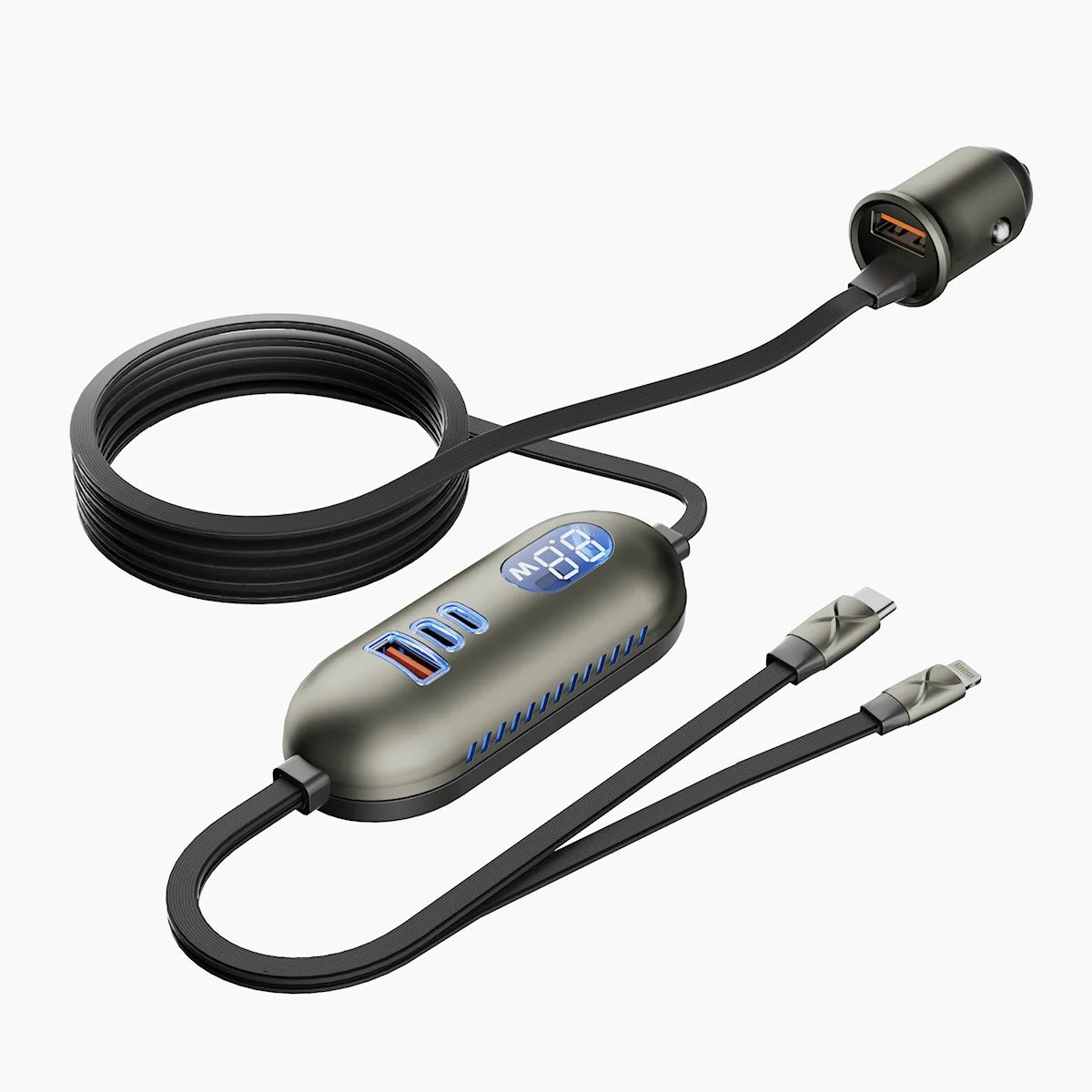 Six-in-one Multi-function Car Charger, Super Fast Charging 1.5m Extended Line Car Rear Docking Station Charger