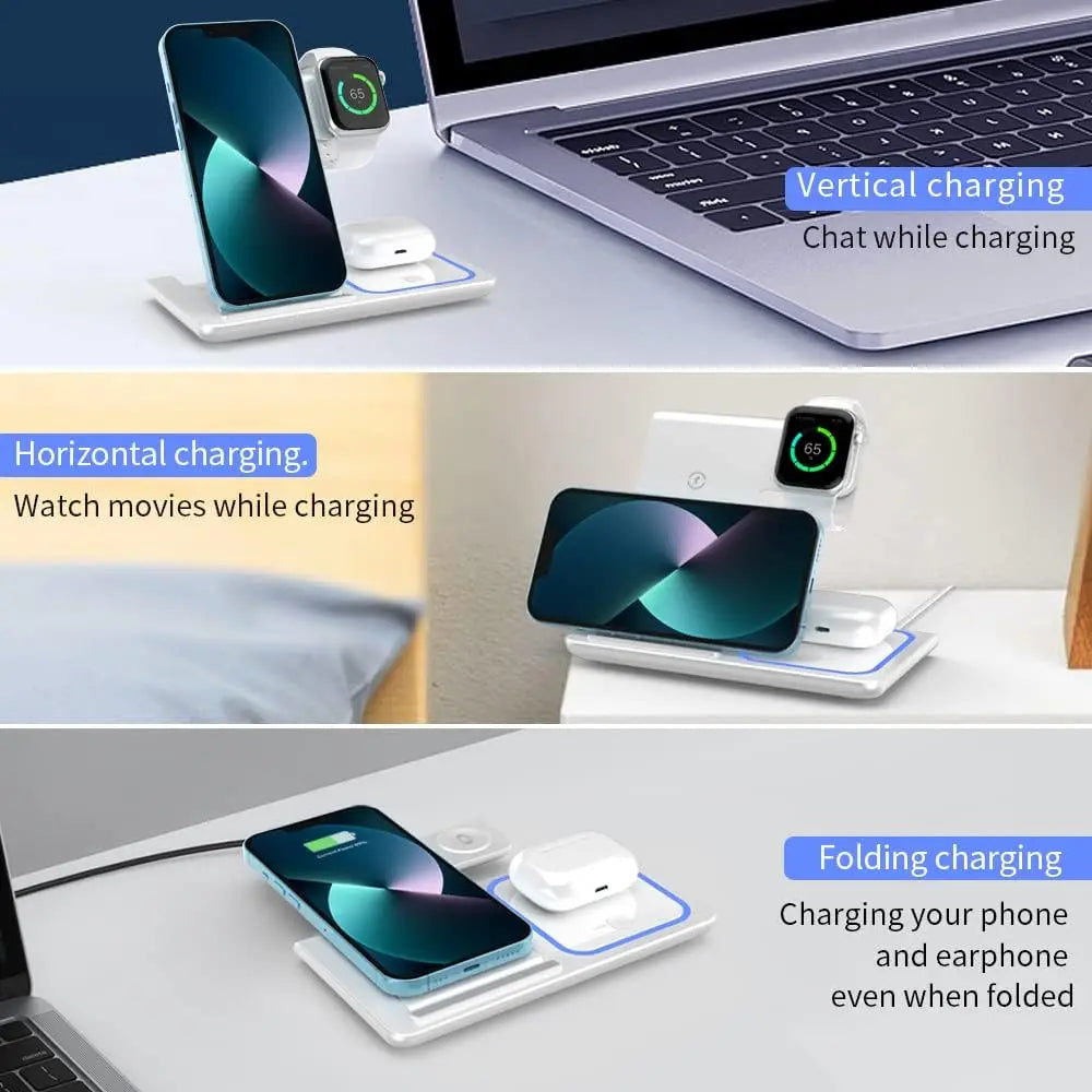 3 In 1 Wireless Charging Station  Fast Charging 30W Foldable For IPhone 16 15 14 13 12 Pro/Pro Max/Plus/Watch & Airpods