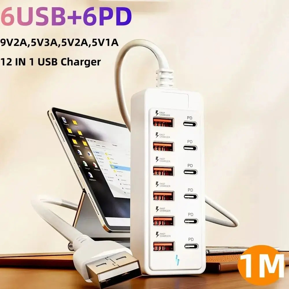 Portable Fast Charging USB Charger Multiple Ports 12 in 1 Charging Station Type-C USB USB Hub Office