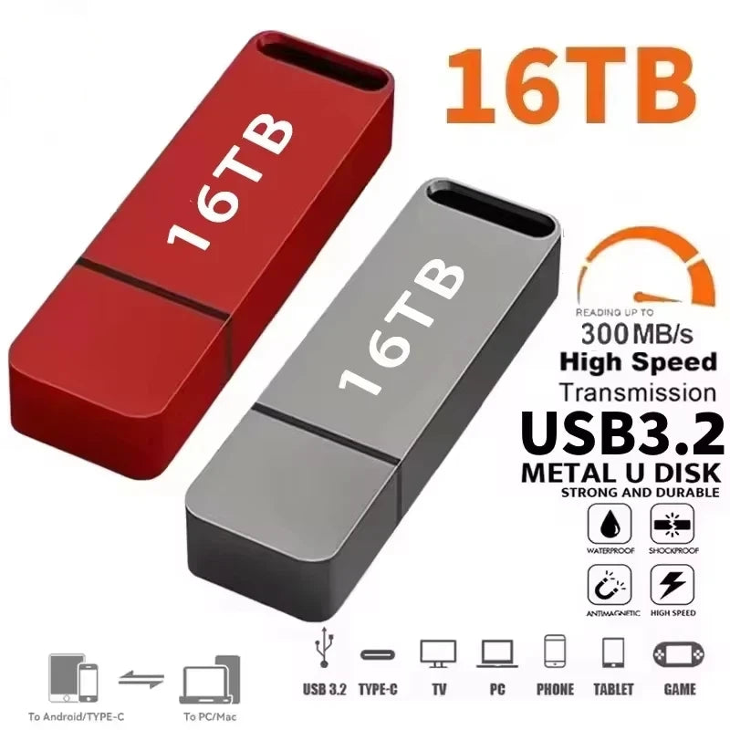 Original Pen Drive 16TB USB 3.2 Flash Drive High-Speed Pen Drive Type C Metal USB Memory For Computer Storage Devices