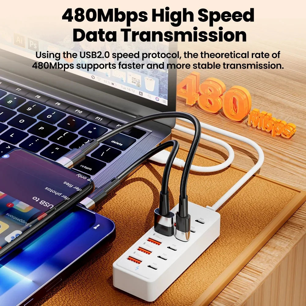 12 in 1 USB Charging Station Multi Ports 6 USB 6 PD Charger Type C Mobile Phones Adapter USB Docking Station USB HUB Accessories
