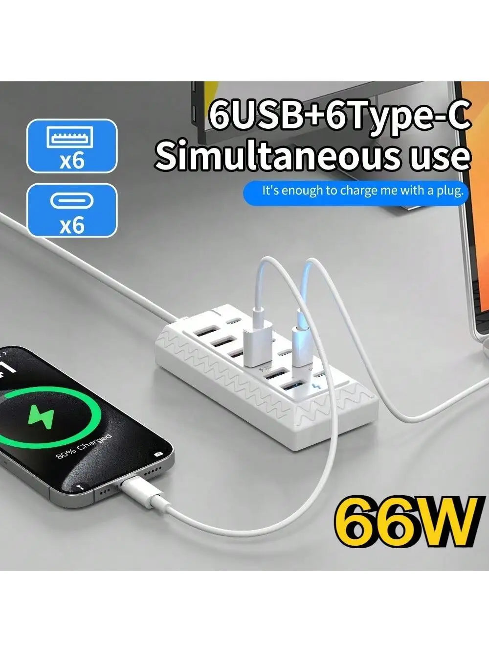 12 port USB fast charging station -6 Type-C PD ports+6 USB-A ports, each port up to 25W