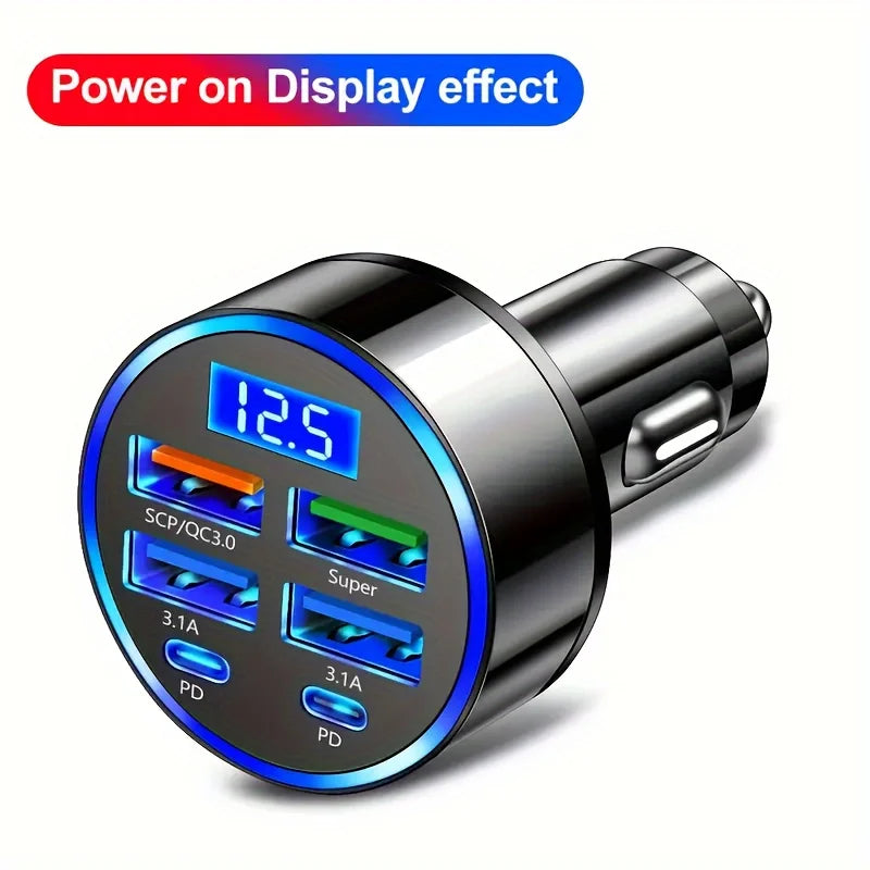 6in1 Fast charging Car Charger, Supporting QC3.1 fast charging technology equipped with dual USB ports car power sockets compati