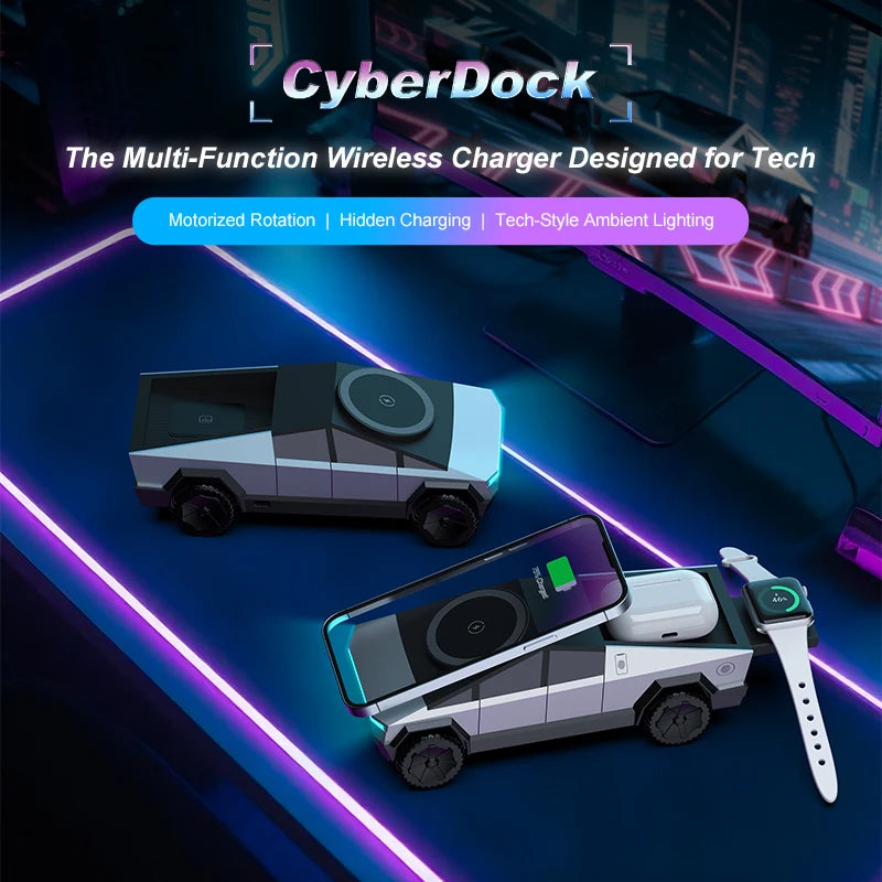 New Cybertruck Multifunctional 3-in-1 Wireless Charger Desktop Qi2 Charger for IPhone (15W),Iwatch (5W), Airpods (2.5W) Charging