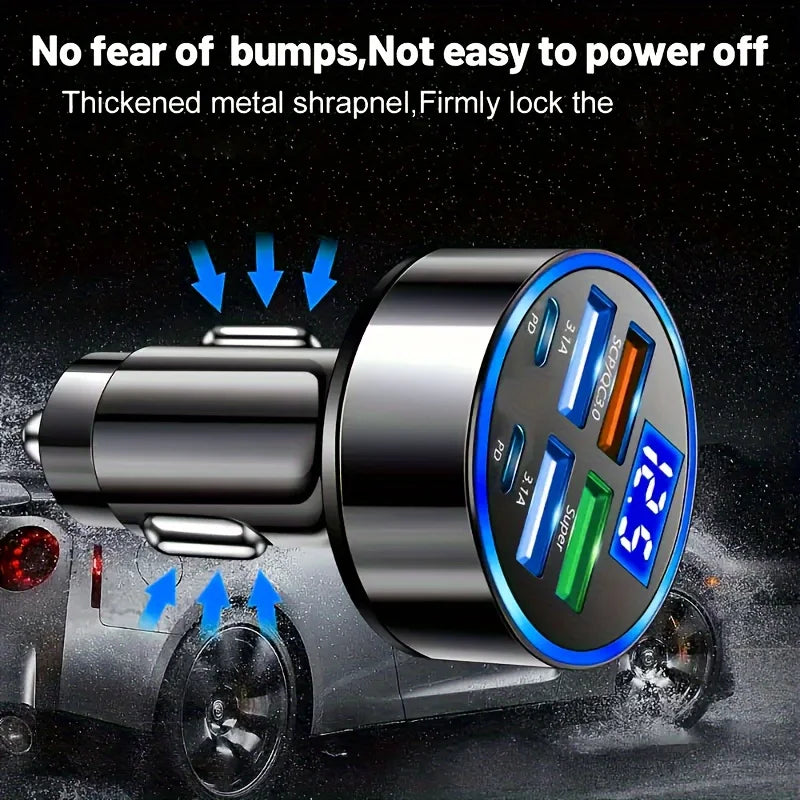 6in1 Fast charging Car Charger, Supporting QC3.1 fast charging technology equipped with dual USB ports car power sockets compati
