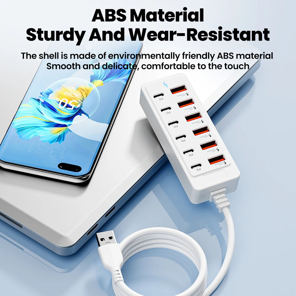 12 in 1 Charging Station Power Strip USB C Hub USB2.0 High Speed Data Transfer Converter 6USB 6 Type C PD Charger Adapter Socket