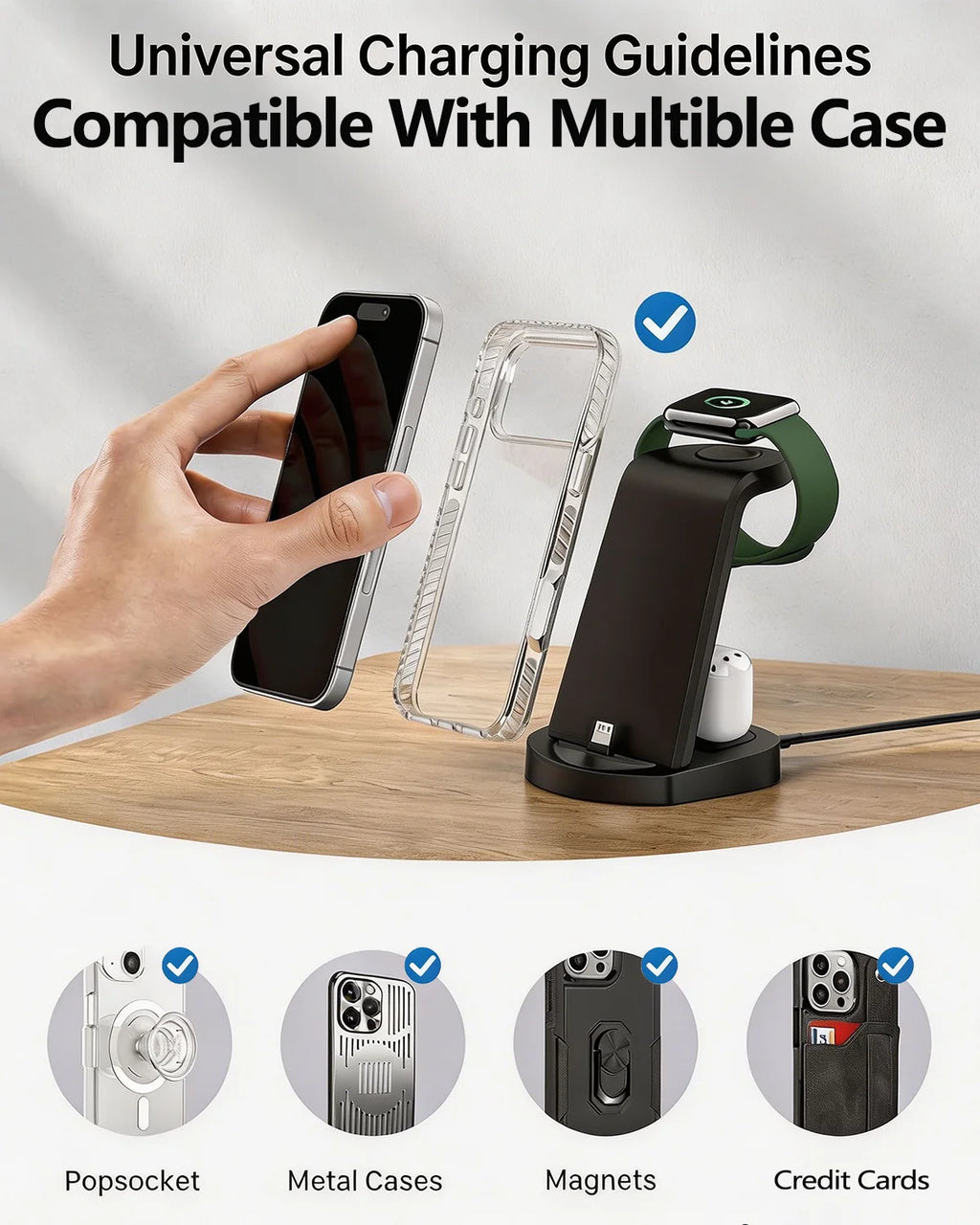 3 in 1 Charger Stand Dock For iPhone 12 13 14  Fast Charging Station For iWatch 10 9 8 7 For Airpods