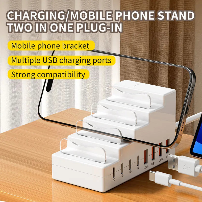 8 in 1 Multi-port Fast Charging HUB 4USB2.0 4TypeC PD charging strip Phone Charging Dock Station