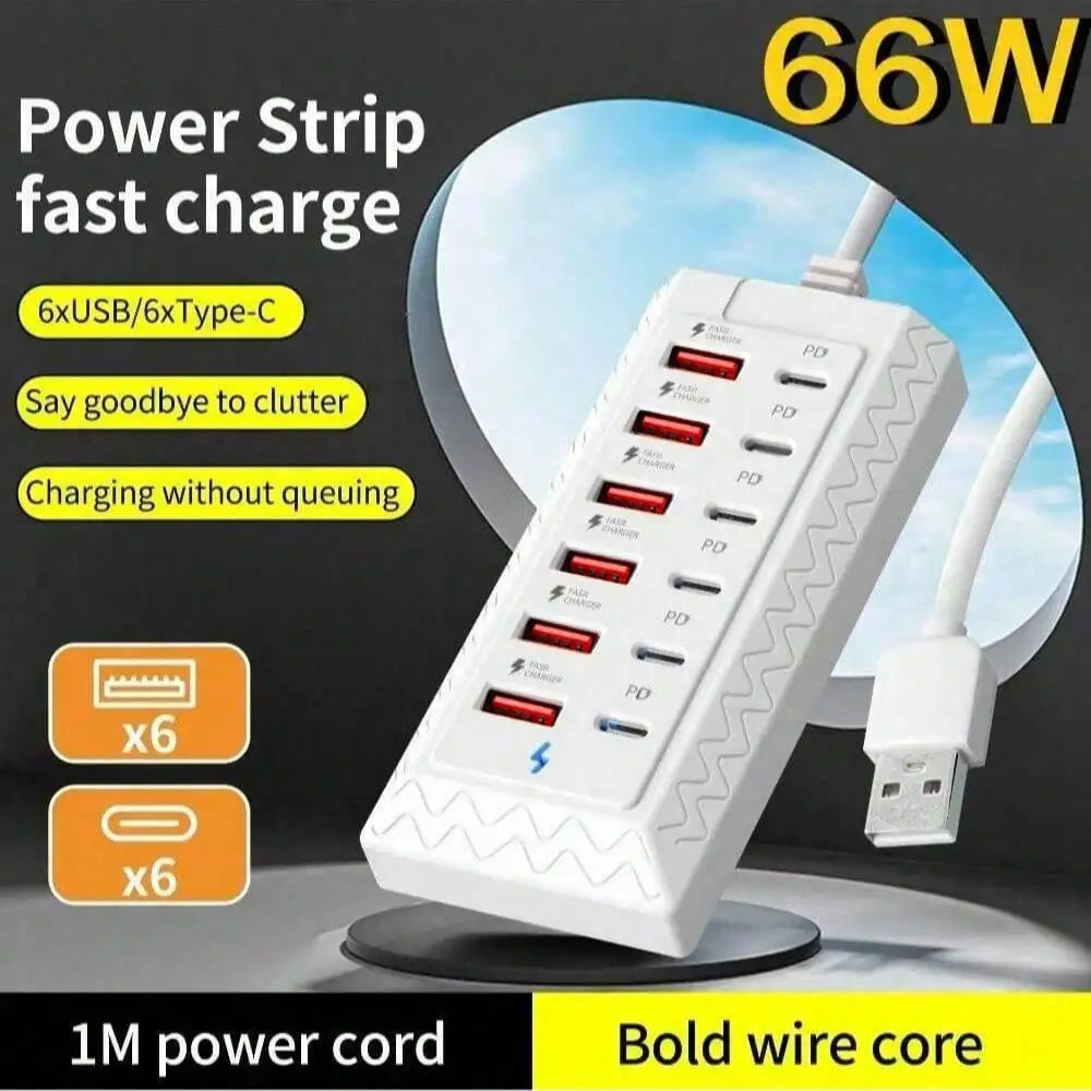 12 port USB fast charging station -6 Type-C PD ports+6 USB-A ports, each port up to 25W