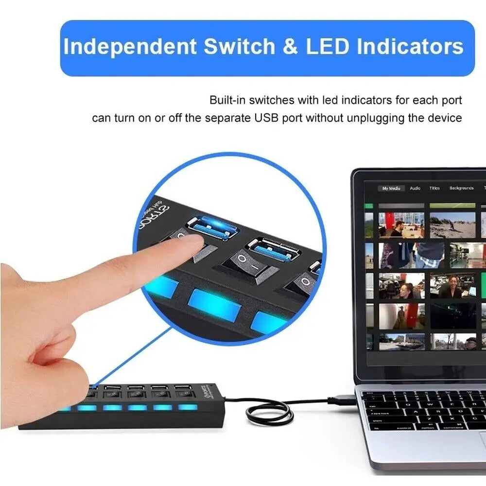 USB 2.0 Hub 7-Ports / 4-Ports USB Splitter USB A Port Data Hub for Laptop PC Computer Mobile HDD Flash Drive