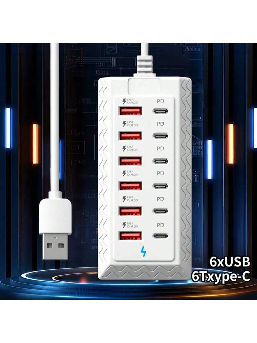 12 port USB fast charging station -6 Type-C PD ports+6 USB-A ports, each port up to 25W