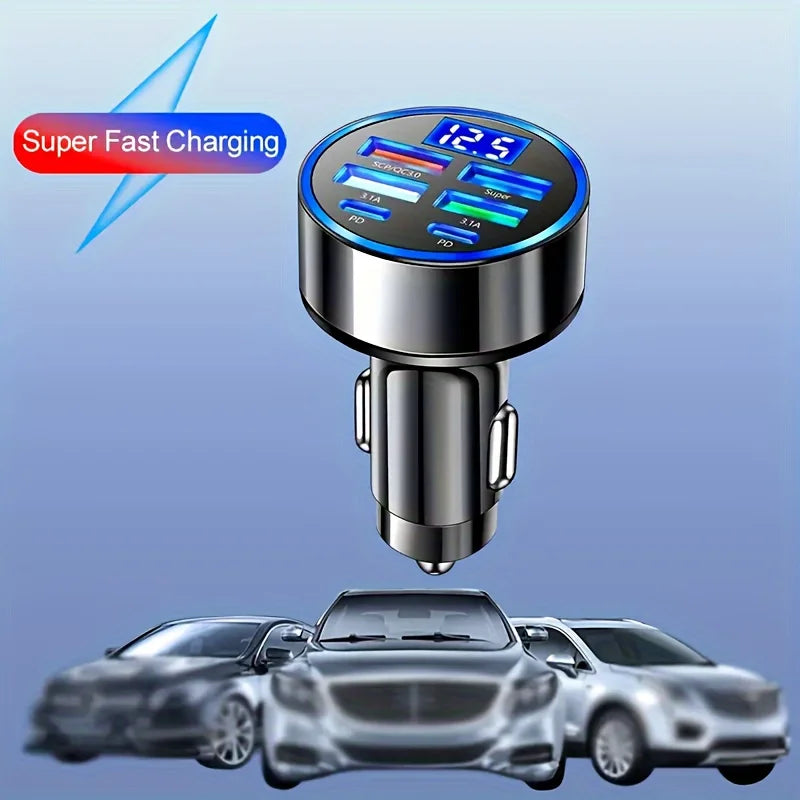 6in1 Fast charging Car Charger, Supporting QC3.1 fast charging technology equipped with dual USB ports car power sockets compati