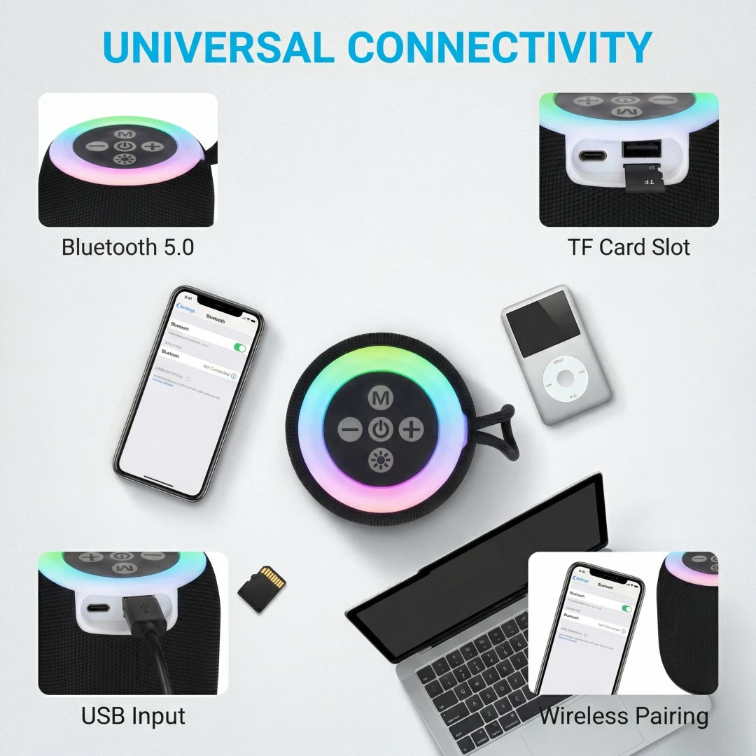 Bluetooth Speaker Wireless,Portable Speaker with Lights, Loud Stereo Sound, Support USB/TF Card  for Home/Party/Outdoor/Beach