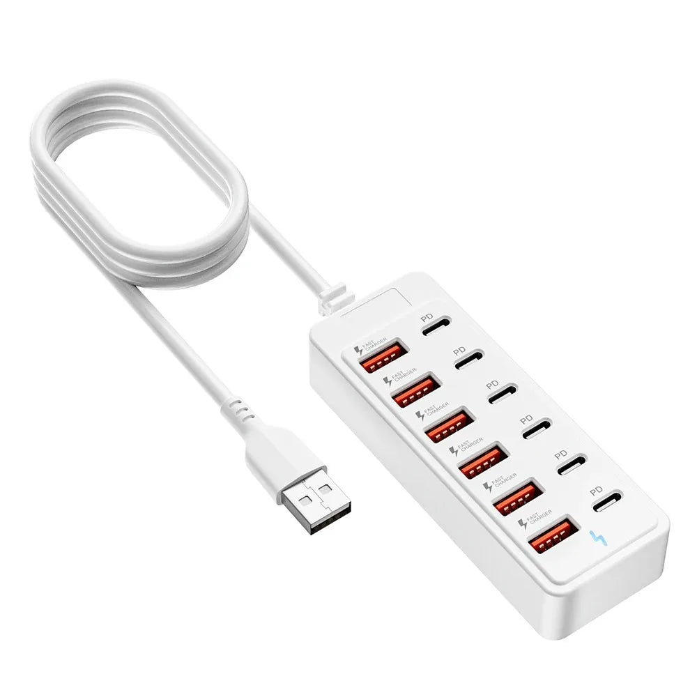 Portable Fast Charging USB Charger Multiple Ports 12 in 1 Charging Station Type-C USB USB Hub Office