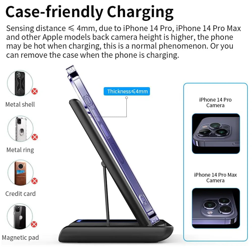 3 In 1 Wireless Charging Station  Fast Charging 30W Foldable For IPhone 16 15 14 13 12 Pro/Pro Max/Plus/Watch & Airpods