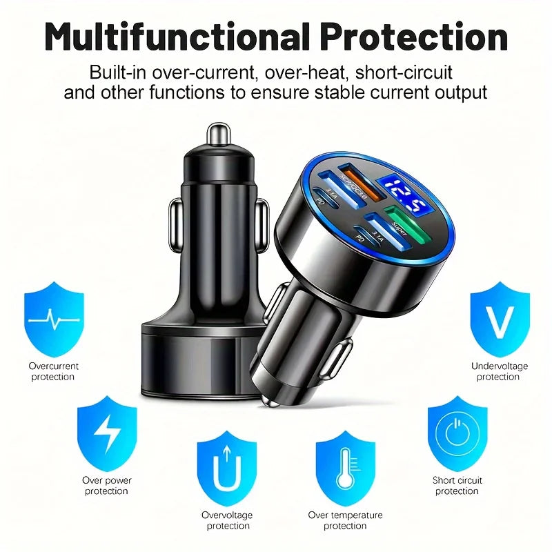 6in1 Fast charging Car Charger, Supporting QC3.1 fast charging technology equipped with dual USB ports car power sockets compati