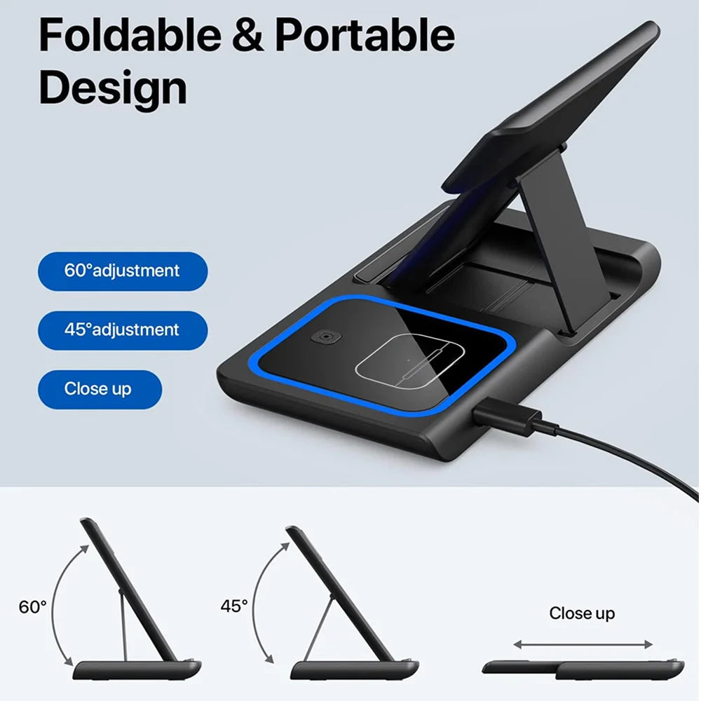 3 In 1 Wireless Charging Station  Fast Charging 30W Foldable For IPhone 16 15 14 13 12 Pro/Pro Max/Plus/Watch & Airpods