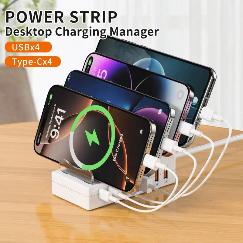 8 in 1 Multi-port Fast Charging HUB 4USB2.0 4TypeC PD charging strip Phone Charging Dock Station