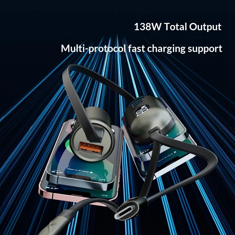 Six-in-one Multi-function Car Charger, Super Fast Charging 1.5m Extended Line Car Rear Docking Station Charger